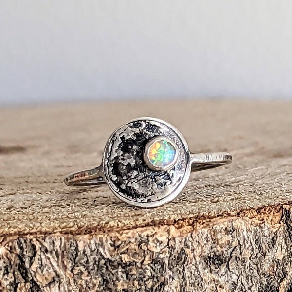 Silver Moon Ring, Full Moon Ring, Opal Ring, Opal Moon Ring, White Opal Ring, Full Moon Jewellery, Celestial Ring