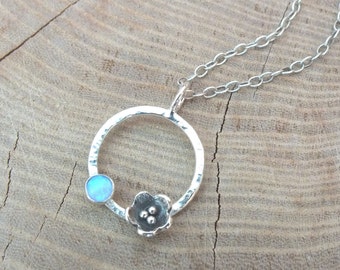 Sterling Silver Circle Necklace, Flower Necklace, Silver Infinity Circle Necklace, Silver Poppy Necklace