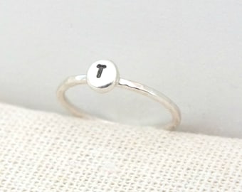 Silver Initial Ring, Tiny Sterling Silver Ring, Custom Jewelry, Silver Stacking Ring