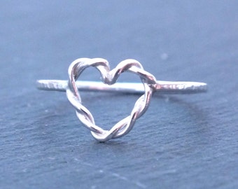 Heart Ring, Sterling Silver Love Heart Ring, Silver Twist Heart Ring, Open Heart Ring, Promise Ring, 925 Heart Ring