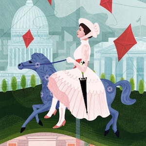 Mary Poppins Art Print, Colorful Decor, Old Hollywood, Broadway Musical, Vintage Movie, Julie Andrews, London, Walt Disney, Horses