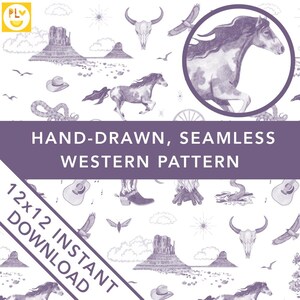 Handgezeichnetes Toile de Jouy Wilder Westen Illustratives Muster PNG Baby Rosa Tapete Digitale Kunst für Einladungen Cowgirl Girly Wüste Dekoration