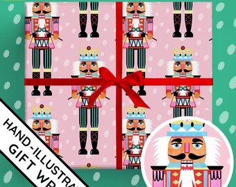 Pastel Pink Nutcracker Christmas Wrapping Paper Roll