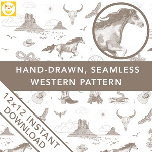 Handgezeichnetes Toile de Jouy Wilder Westen Illustratives Muster PNG Minimalistische Tapete Westliche Dekoration Digitales Papier Wüste Hochzeit