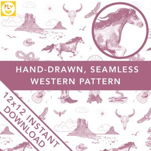 Handgezeichnetes Toile de Jouy Wilder Westen Muster PNG Dusty Pink Retro Digitales Papier für Einladungen Cowgirl Wüstendekoration