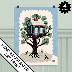 Baumhaus, Bild, Serotonin Kunstdruck, Cottage Kern, Montessori Natur, Calming Corner Poster, Arte, Draw