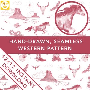Toile de Jouy disegnato a mano Wild West Illustrativo Pattern PNG Rosso scuro Deserto Western Matrimonio Tema Retro Carta digitale Decorazione del paese