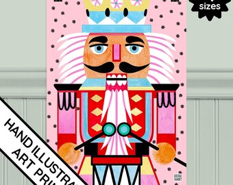 Pink Nutcracker Art Print, Christmas Gallery Wall Decor
