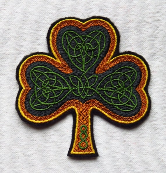 LUCKY AT LOVE ROSE & SHAMROCKS IRON-ON SEW-ON EMBROIDERED PATCH 3 1/2 " X 2 "