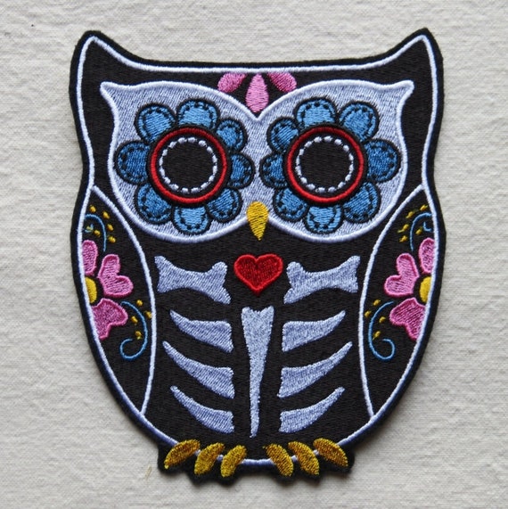 Owl Bird Flowers Embroidered Iron On Applique Patch 3/"H Wise