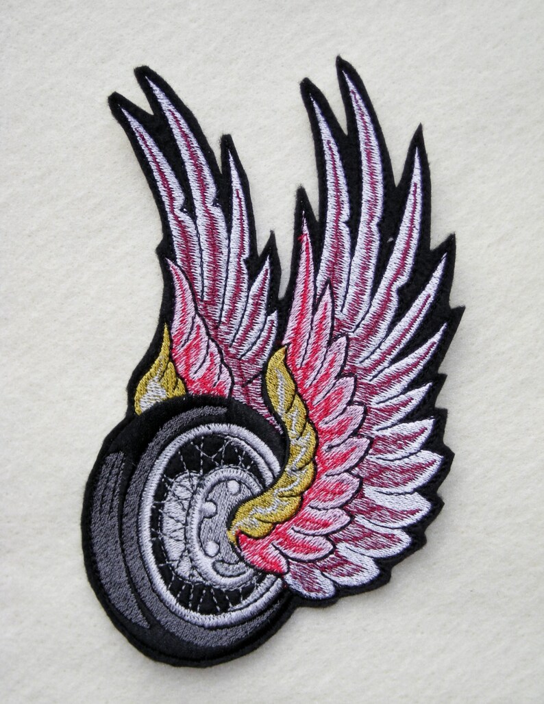 Flying Wheel Iron on Patch Wings Racing Biker Large Etsy