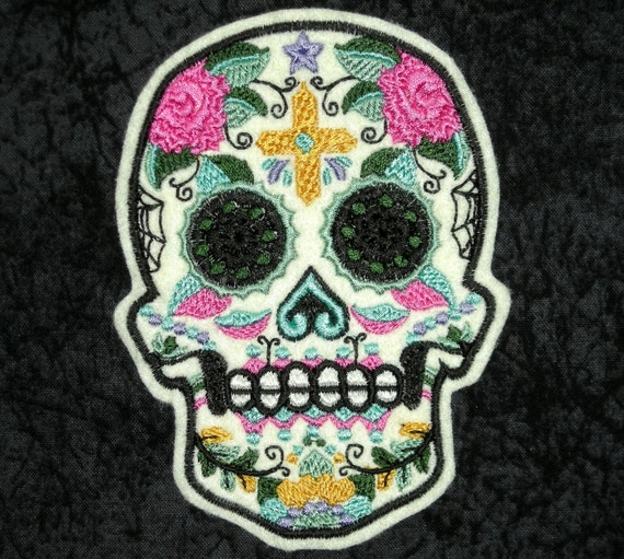 MEXICAN SKULL Iron Sew On Patch Day Of The Dead Dia De Los Muertos Biker Fashion
