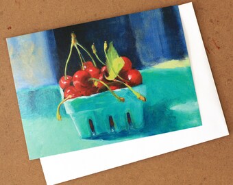 Sweet Red Cherries - Blank Notecard from original oil painting