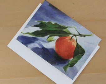 Winter Satsuma - Blank Notecard from original oil painting of mandarin orange with leaves