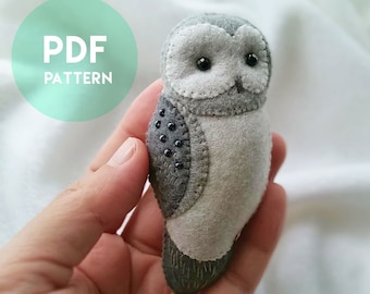 PDF Pattern of Grey Owl Felt Brooch Ornament Mobile, DIY Woodland Animal Felt Owl Gift Sewing Pattern and Tutorial, Owl Jewelry