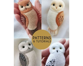 BUY 3 GET 1 FREE Owl Brooch Ornaments Soft Toy Pdf Patterns Tutorial Set, Felt Animals Owl Gifts Sewing Patterns Set, Baby Crib Mobile