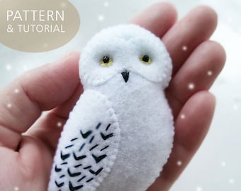 PDF Pattern of White Snowy Owl Felt Brooch Ornament Soft Toy, Easy Craft for Children, DIY Snowy Owl Jewelry