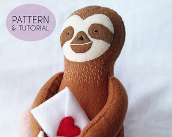 Valentine's Day special PDF Pattern Marley the Sloth Felt Plush, Sloth Sewing Pattern Tutorial, DIY Sloth for Woodland Jungle Nursery Decor