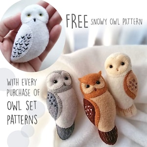 Buy 3 Get 1 Free, Owl Brooch Ornaments Soft Toy PDF Patterns Tutorial Set, Easy Craft for Kids, DIY Baby Crib Mobile image 1