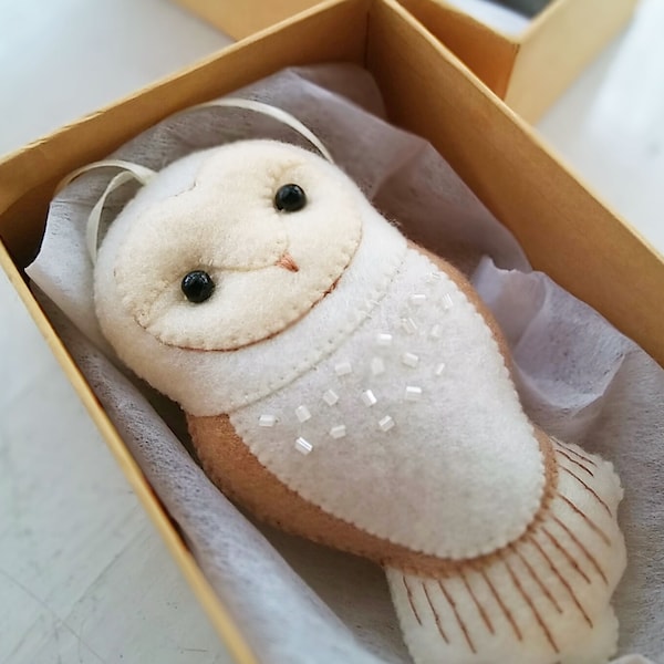 BEST SELLER Barn Owl Felt Ornament for a Winter Holiday Themed Decoration, Collectible Baby Nursery Decor, Made to Order