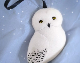Snowy Owl Felt Ornament, Gift for Owl Lovers, Woodland Nursery Decor MADE TO ORDER