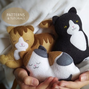 NEW! Felt Chubby Kitties PDF Patterns and Tutorials Set, DIY Felt Cats Plushies Ornaments Baby Mobiles Craft Project Instant Download Files