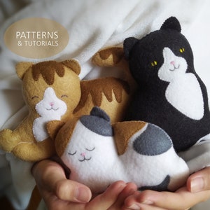 NEW! Felt Chubby Kitties PDF Patterns and Tutorials Set, DIY Felt Cats Plushies Ornaments Baby Mobiles Craft Project Instant Download Files