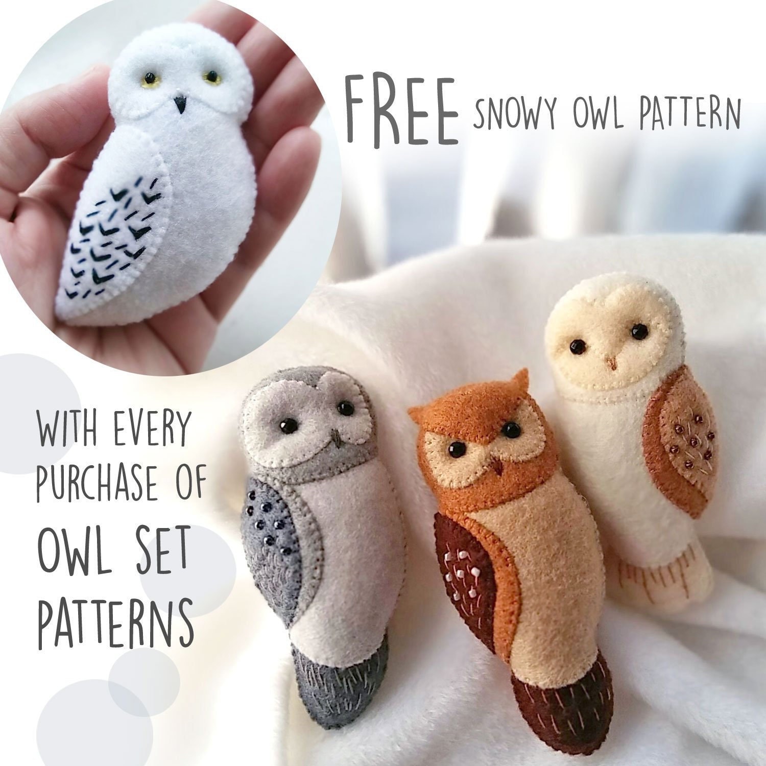 Buy 3 Get 1 Free, Mini Owl Brooch Soft Toy PDF Patterns Tutorial Set, Easy Craft for Kids, DIY Baby 