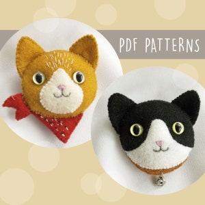 GREAT BARGAIN Set of 2 PDF Felt Sewing Patterns - Create Your Own Kitty Cat Brooches for Handmade Gifts