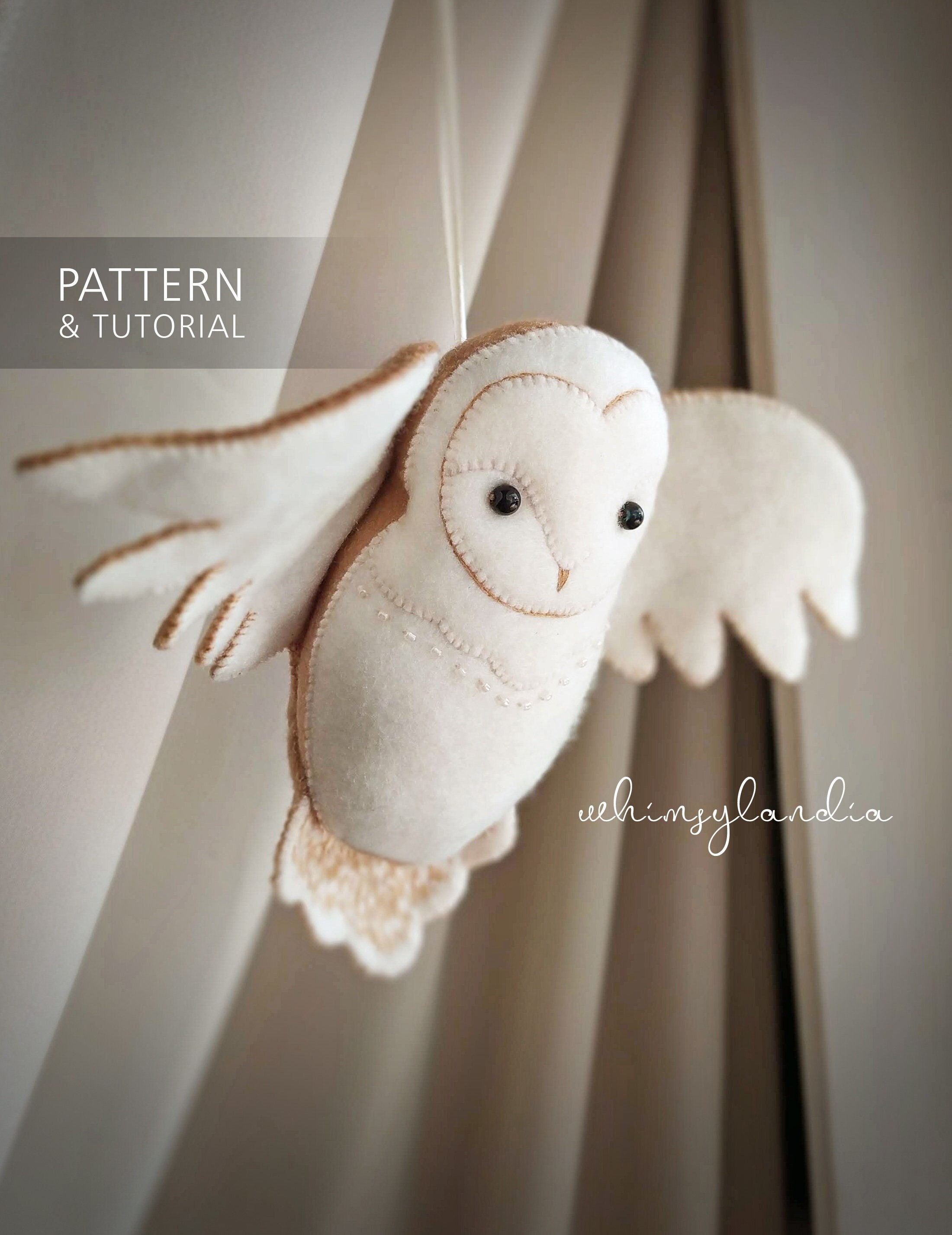 NEW PDF Pattern and Tutorial Flying Barn Owl Doll Felt