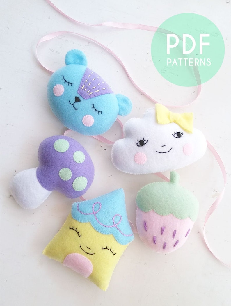 Nursery Garland PDF Pattern and Tutorial, DIY Felt Garland for Baby Girl Nursery in Spring Pastel Colors, Cute Whimsical Baby Garland image 4