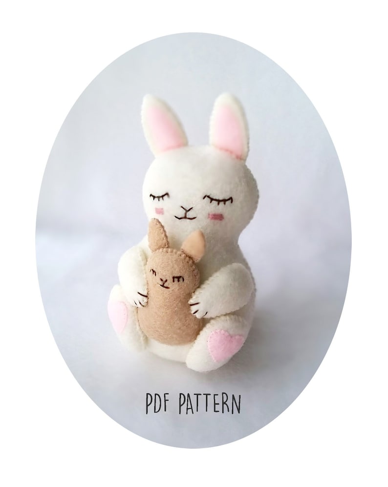 Felt Animal Softie PDF Pattern for Nursery Decor, Sleeping Bunny Rabbit