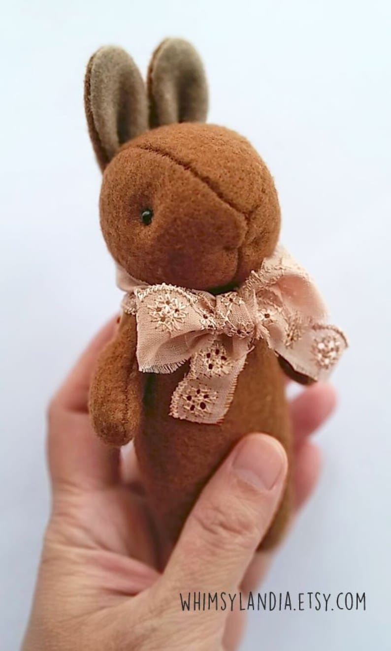 Felt Animal Soft Toy in Vintage Style Blythe Friend Mini Brown Rabbit Plush Miniature Bunny Rabbit Felt Plushie