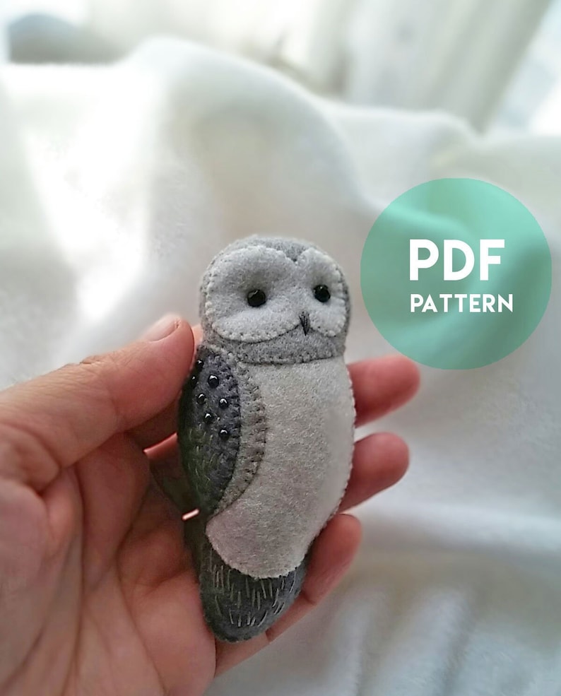 PDF Pattern of Grey Owl Felt Brooch Ornament Mobile DIY Woodland Animal Felt Owl Gift Sewing Pattern and Tutorial Owl Jewelry