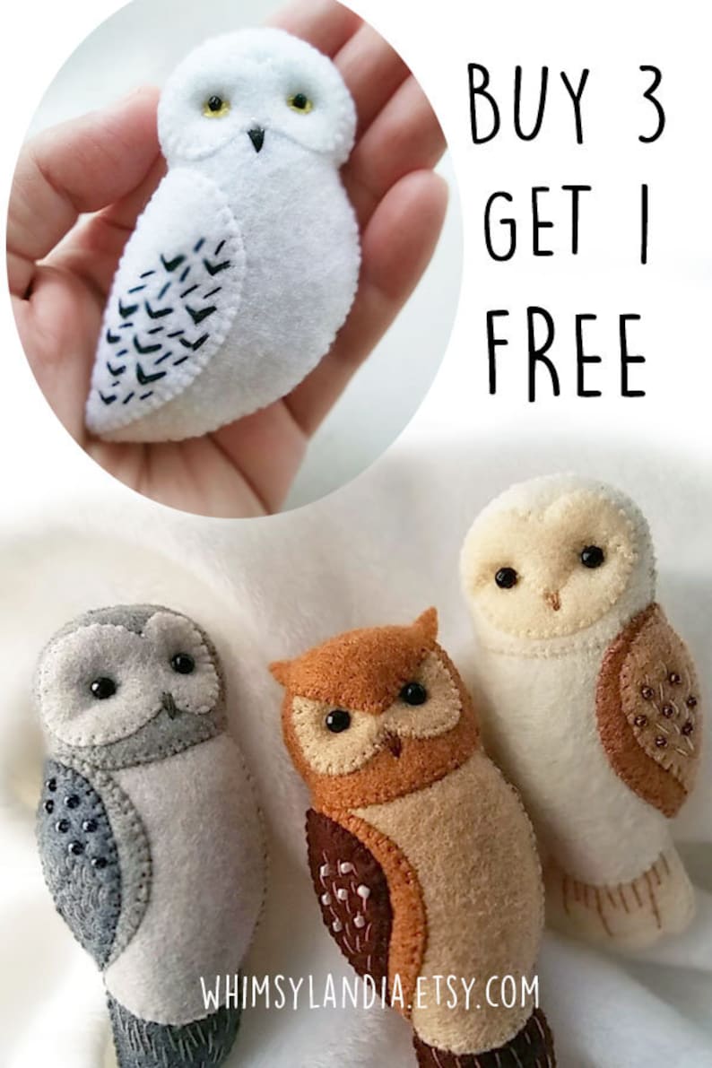 Buy 3 Get 1 Free, Owl Brooch Ornaments Soft Toy PDF Patterns Tutorial Set, Easy Craft for Kids, DIY Baby Crib Mobile image 2