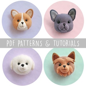 BUY 3 GET 1 FREE Set of 4 Pdf Patterns Tutorial for Felt Dog Brooches, Handmade Gifts for Dog and Pet Lovers