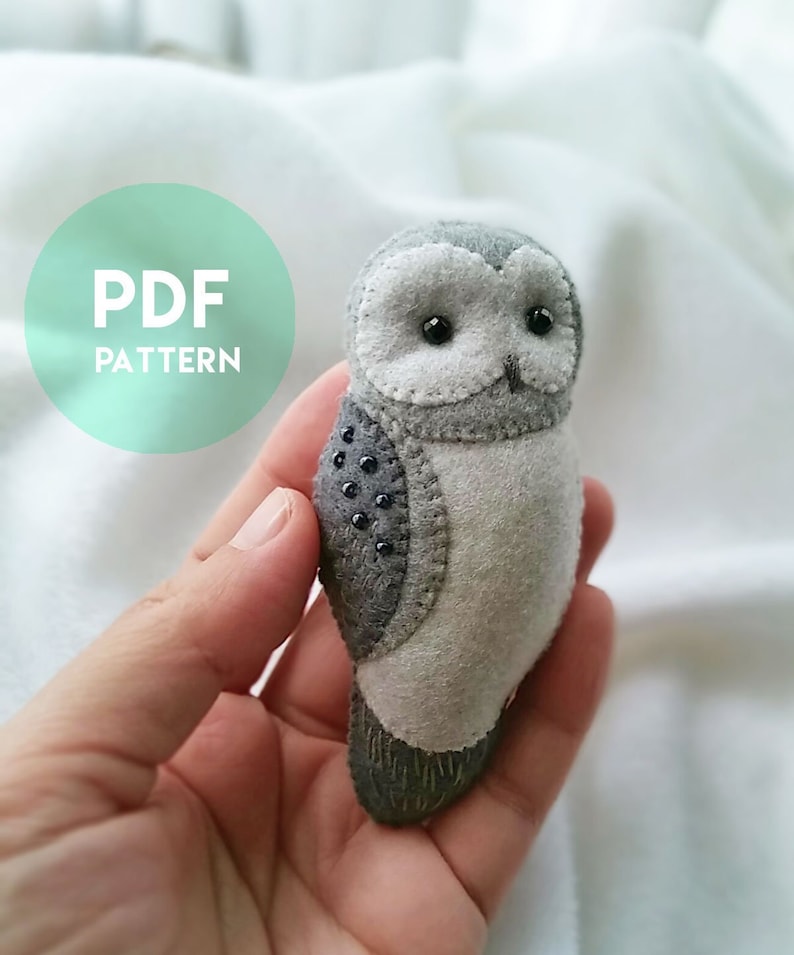 PDF Pattern of Grey Owl Felt Brooch Ornament Mobile DIY Woodland Animal Felt Owl Gift Sewing Pattern and Tutorial Owl Jewelry
