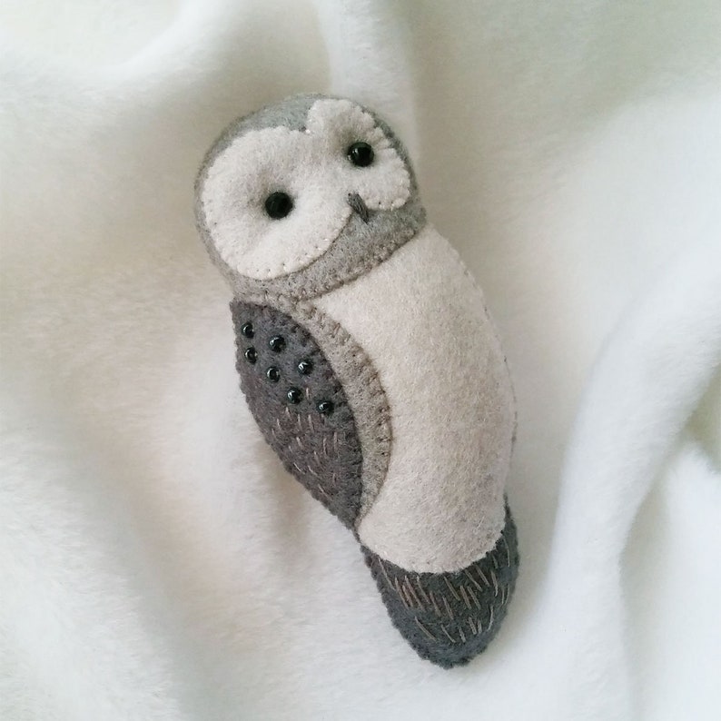 PDF Pattern of Grey Owl Felt Brooch Ornament Mobile DIY Woodland Animal Felt Owl Gift Sewing Pattern and Tutorial Owl Jewelry
