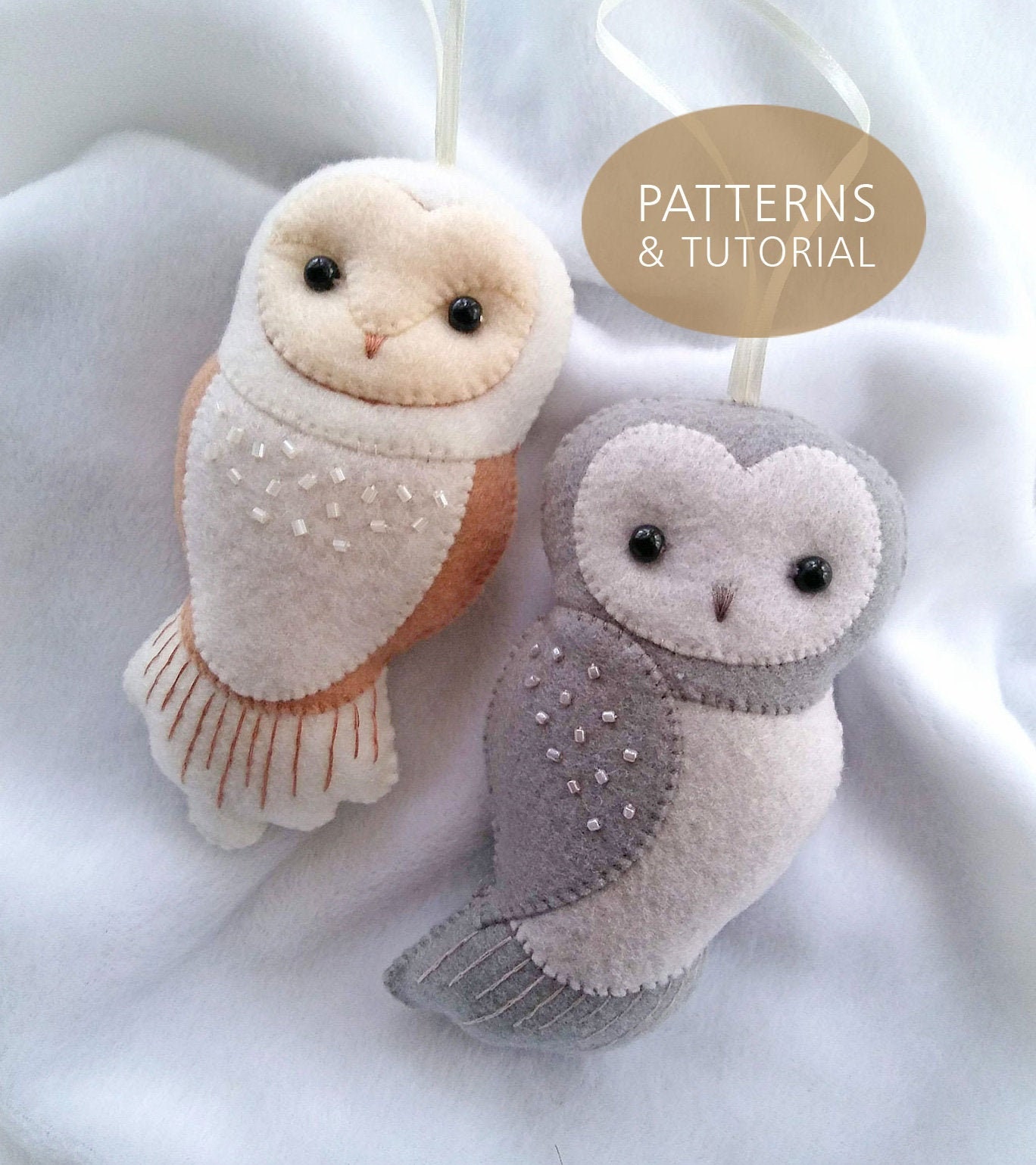Set of Two Felt Owl Ornaments PDF Patterns and Tutorial Set - Etsy