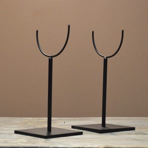 Set of 2  7” high U holder metal display stand for sculptures and other art objects - 6x6” base
