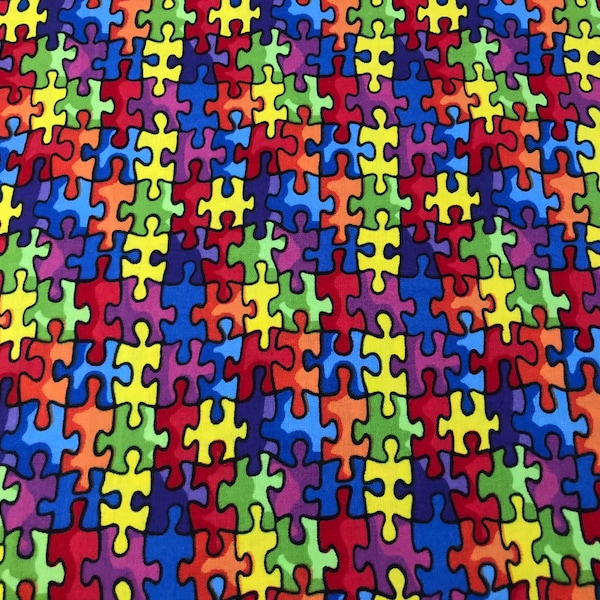 Puzzle Piece Fabric Autism Awareness by Baum Textiles Quilting Cotton Fabric Crafting Children's Clothing By The Yard