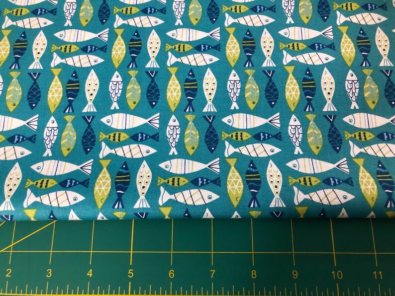 Seaside Fish teal by Windham Fabrics 100 Cotton Quilting Etsy