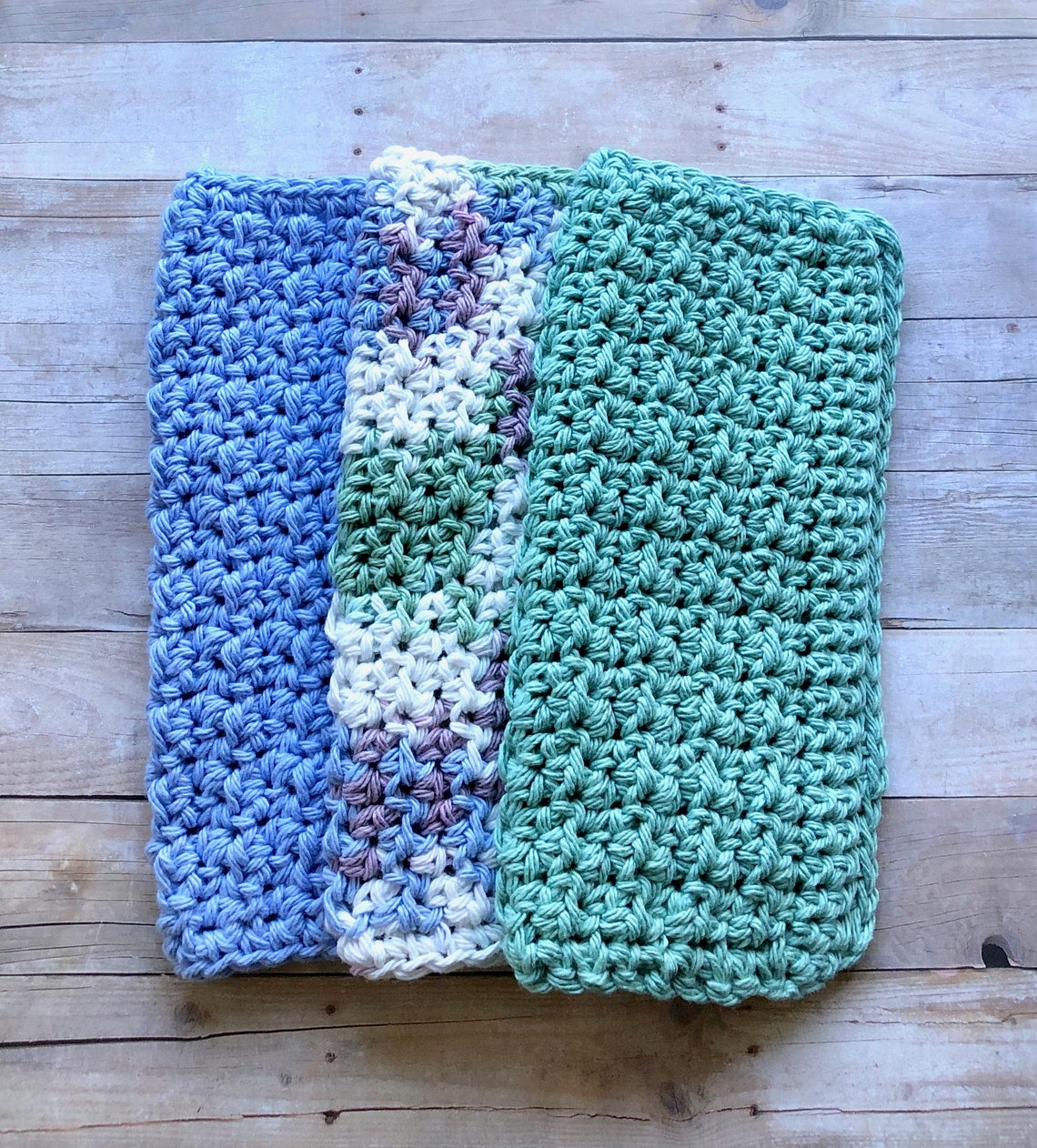 Crochet Washcloths Dishcloths Mixed set of 3 Cotton Cloths Etsy