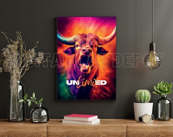 Colorful Bull Print, Farmhouse Animal Wall Art (Digital Download)