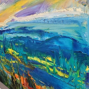 BLUERIDGE SUNSET, sunset painting, sunset mountain art, smoky mountains, wall art, large canvas painting, impressionist, 12x36x1.5