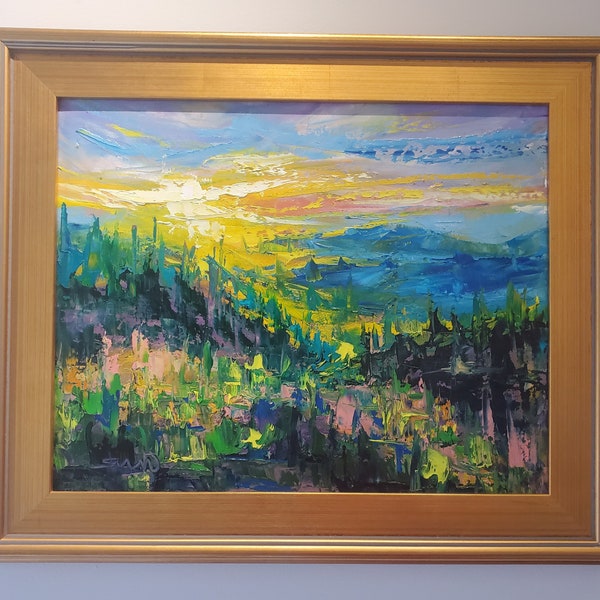 BLUERIDGE GLORY,  blueridge painting, sunset mountain art, smoky mountains, wall art, original oil painting, impressionist, 16x20 original