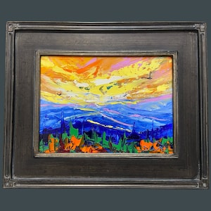 BLUERIDGE SUNSET, original oil painting, canvas art, landscape art, mountains, framed art, blue ridge mountains, North Carolina