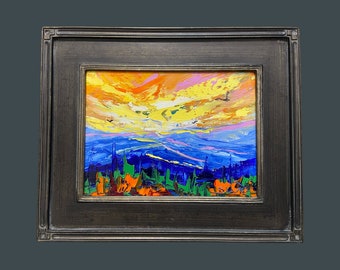 BLUERIDGE SUNSET, original oil painting, canvas art, landscape art, mountains, framed art, blue ridge mountains, North Carolina