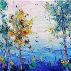 SPRING DANCE, spring painting mountain art, smoky mountains, wall art, large canvas Painting, mountain range, impressionist, 12x36
