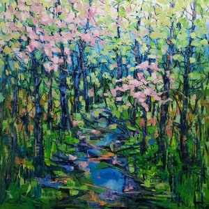 SPRING DANCE, spring painting mountain art, smoky mountains, wall art, large canvas Painting, mountain range, impressionist, 36x36